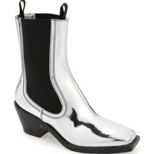 Loeffler Randall Nat Western Boot - Silver and Black Leather Size 7 $450 NIB
